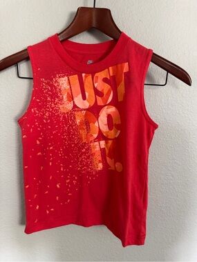 Nike Red Tank Top with Orange 'Just Do It' Graphic 7 Boys